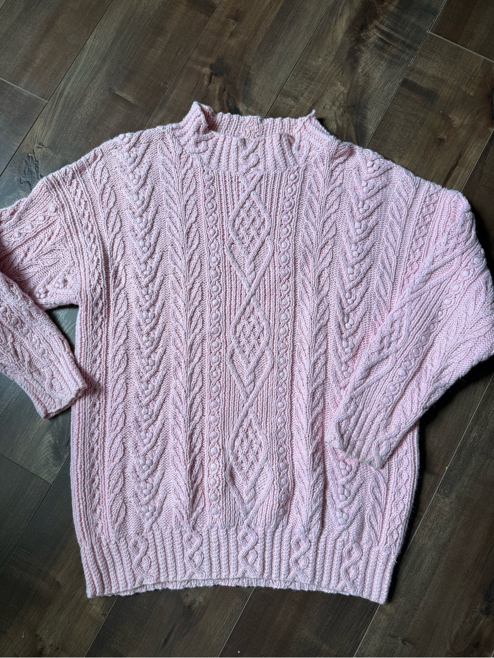 Vintage 1990s Express pink handknit cable sweater L